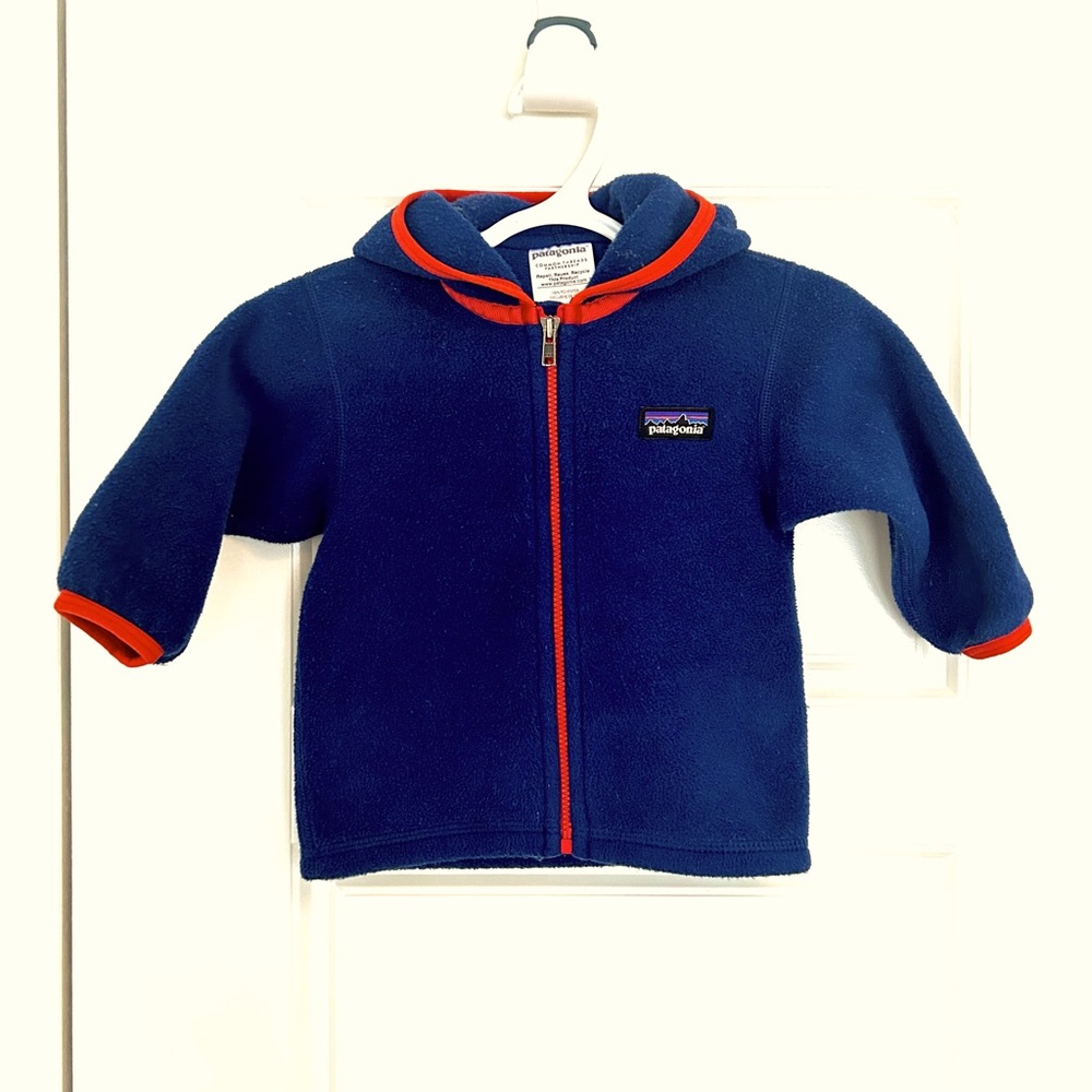 3-6 month old royal blue with red detail Patagonia fleece jacket